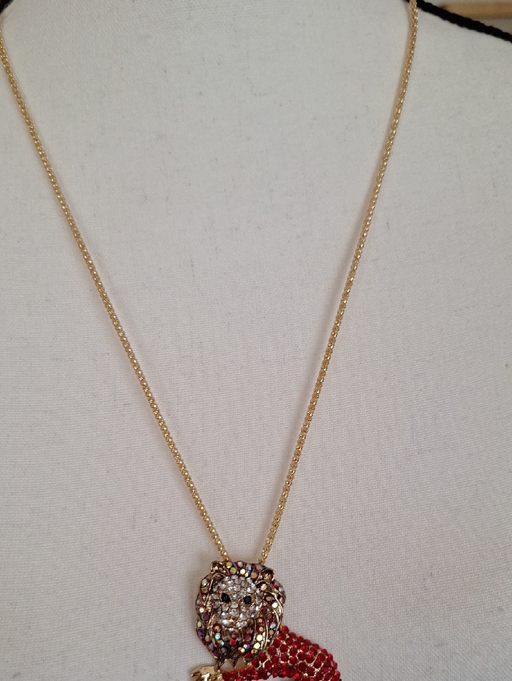 Gold-Tone Red Crystal Lion Pendant Necklace